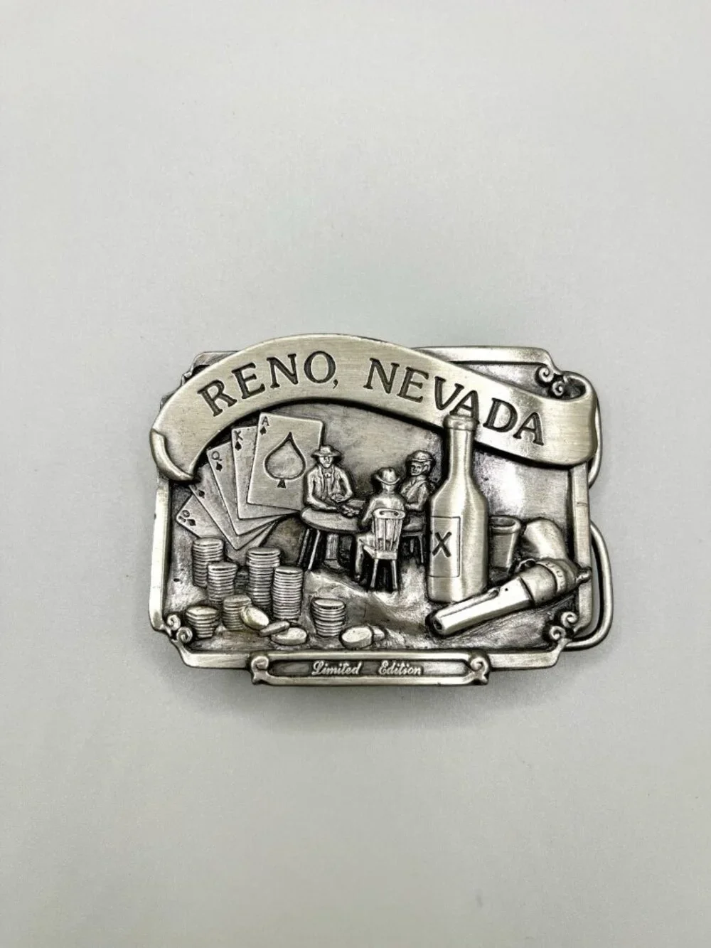 Vintage Limited Edition Reno Nevada Casino Belt Buckle Pewter Western Cowboy